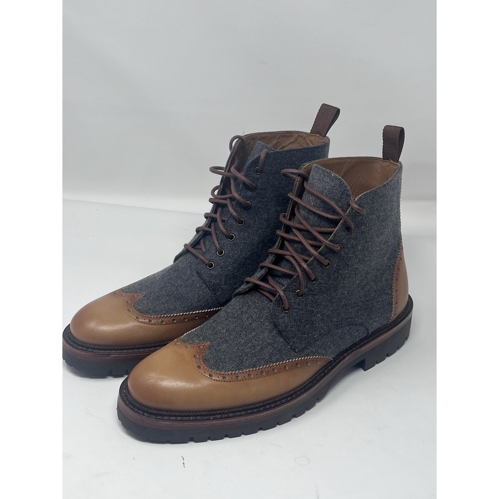 Taft Livingston Boot Grey Wool Tan‎ Lace Boots Mens 40 Sz 7 Handcrafted in Spain